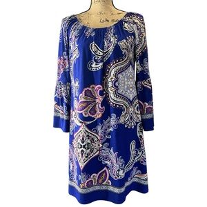 2 B Together EC dress featuring a blue paisley pattern with pink & white accents